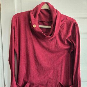 🧶 Levaca Burgundy Button Cowl Neck Tunic Pullover